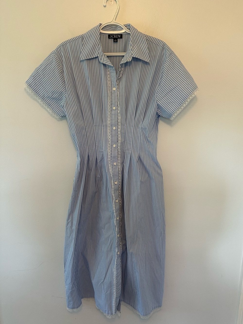 J.Crew Striped Lace Placket Cotton Shirtdress Size 8 Cottagecore Summer